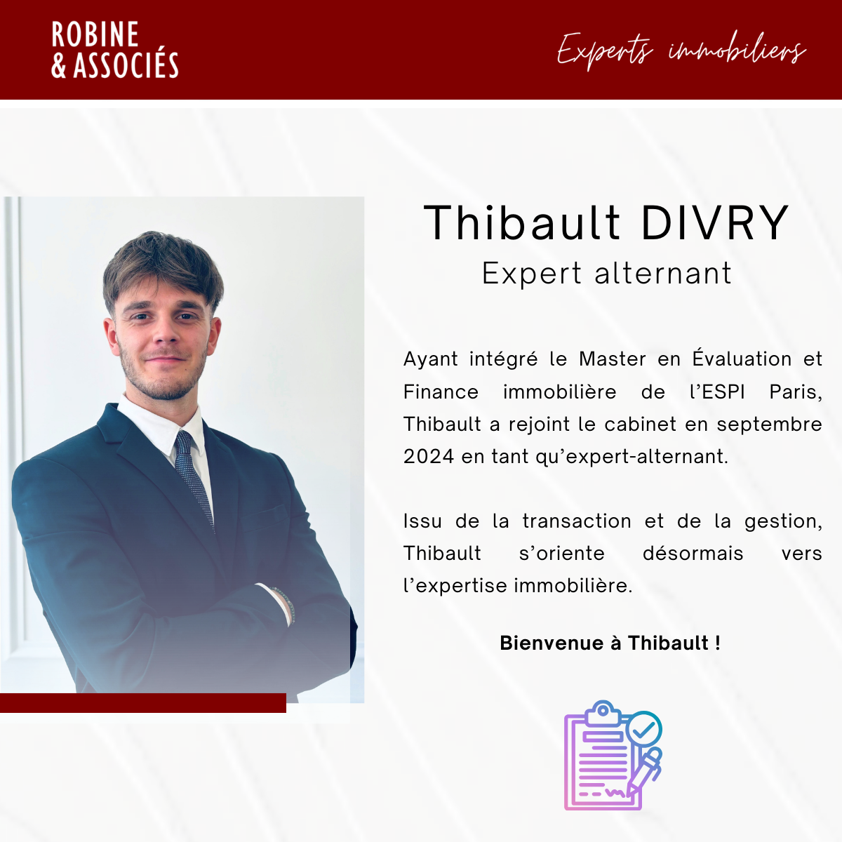 L’équipe du cabinet est ravie d’accueillir Thibault DIVRY