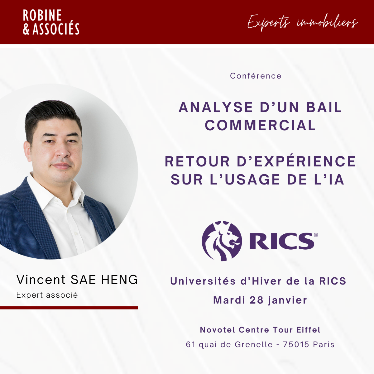 Intervention de Vincent SAE-HENG lors des Universités d’hiver de la RICS